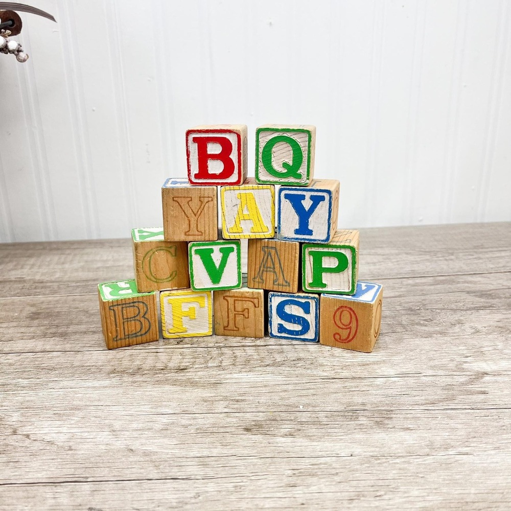 Vintage Alphabet Blocks Set of 14: Nursery Decor Wooden Blocks